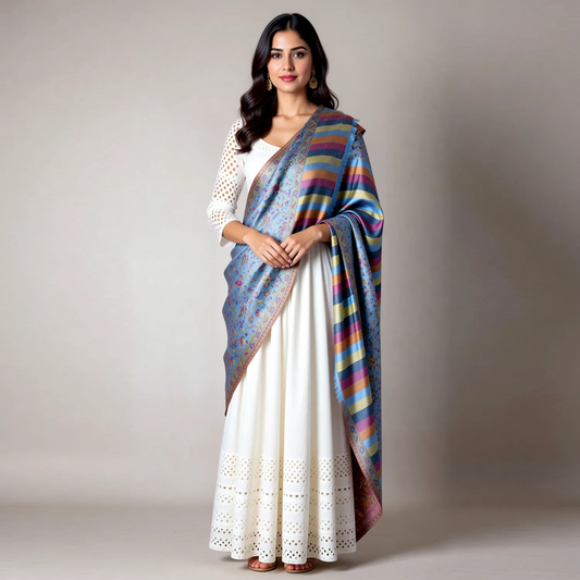 Zuhoor Neel Royale 2-Way Kashmiri Wool Shawl