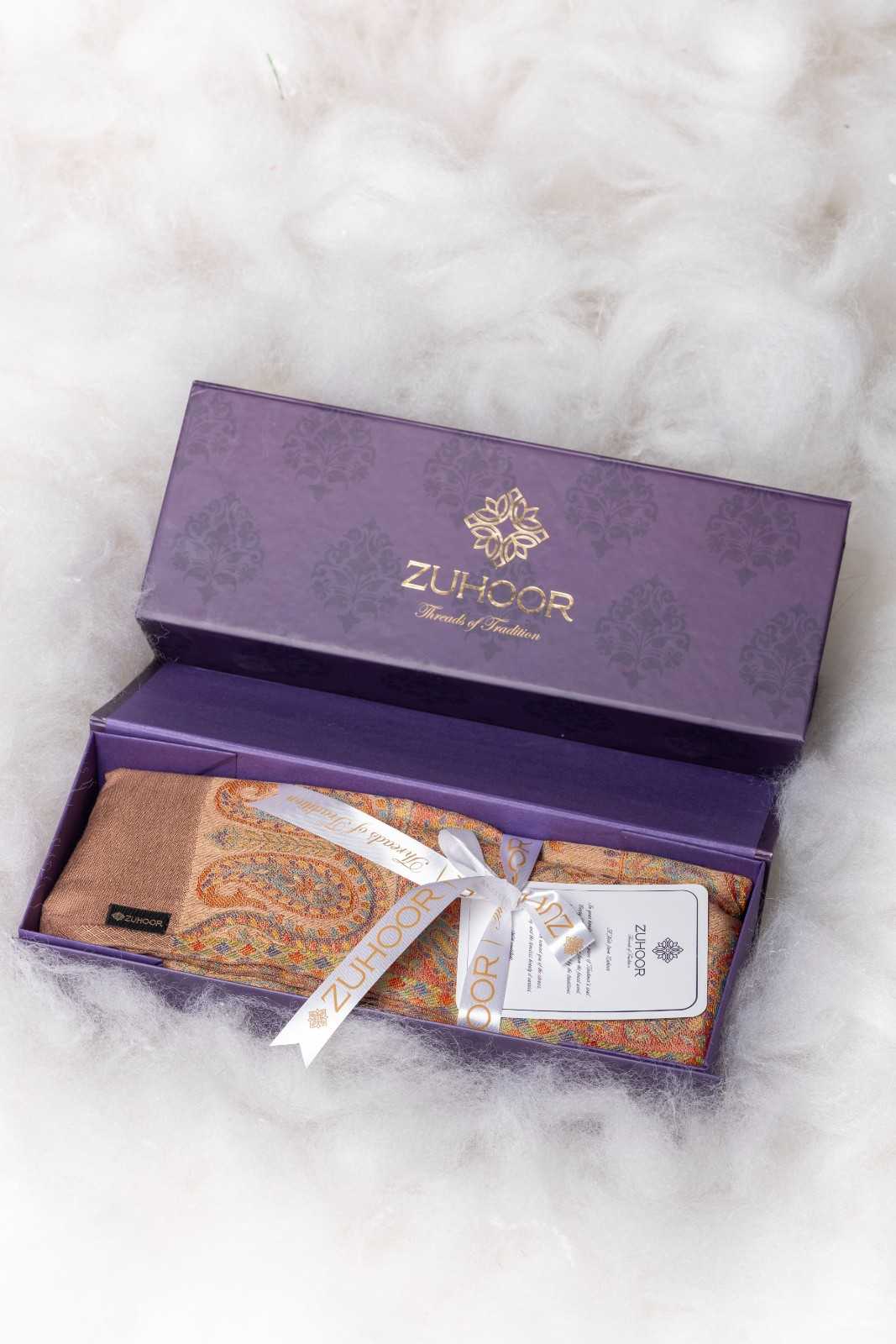 Zuhoor Caramel Kashmiri 2-Way Reversible Stole