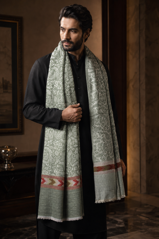 Zuhoor Royal Couple Kashmiri Reversible Stole Set (Purple & Green)
