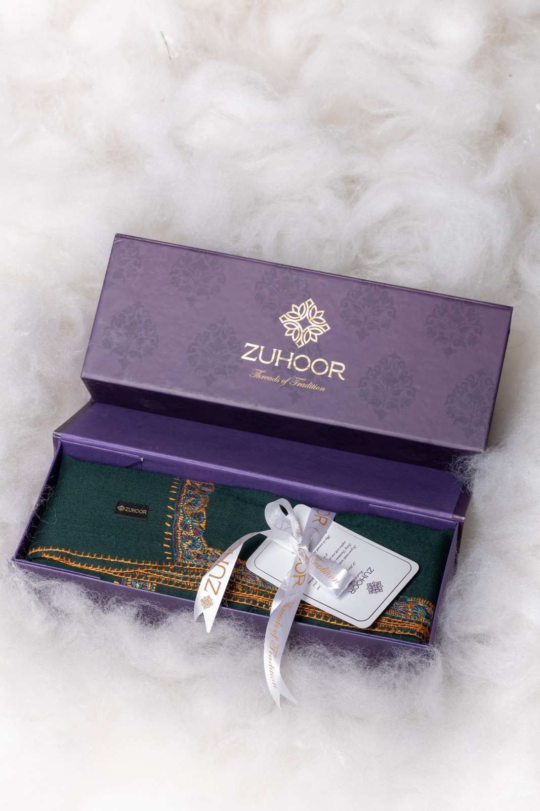 Zuhoor 100% Pure Pashmina Bottle Green Sozni Shawl