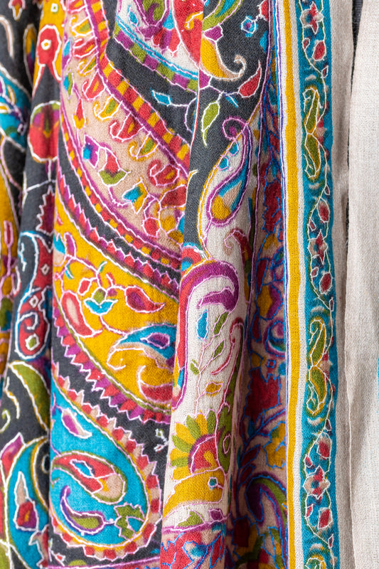 Zuhoor Kalamkari 100% Pure Pashmina Black Shawl