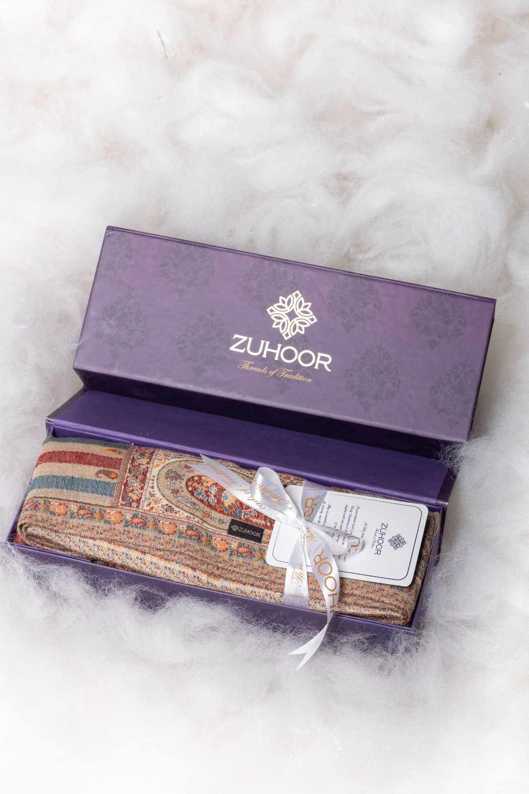 Zuhoor Elegant Beige Kani Jamawar Kashmiri Shawl