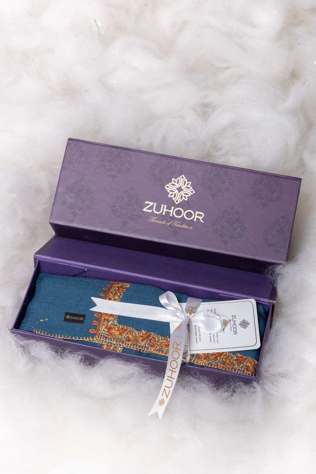 Zuhoor 100% Pure Pashmina Navy Blue Sozni Shawl