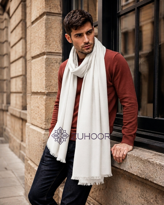 Zuhoor Solid Off-White 100% Pure Pashmina Shawl