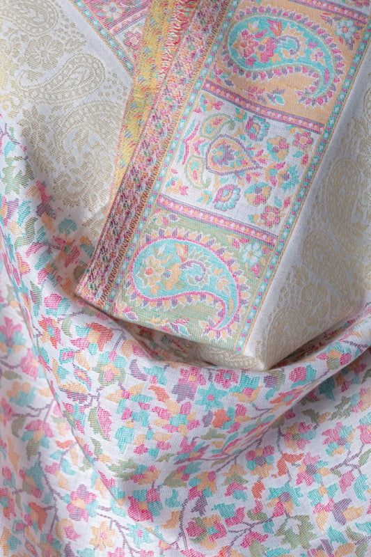 Zuhoor Zari Pastel Kani Kashmiri Shawl (Lemon Yellow)