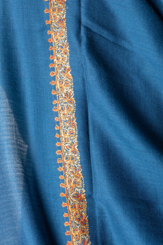 Zuhoor 100% Pure Pashmina Navy Blue Sozni Shawl