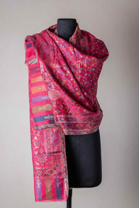 Zuhoor Classic Zari Kashmiri Stole (White/Black/Pink)