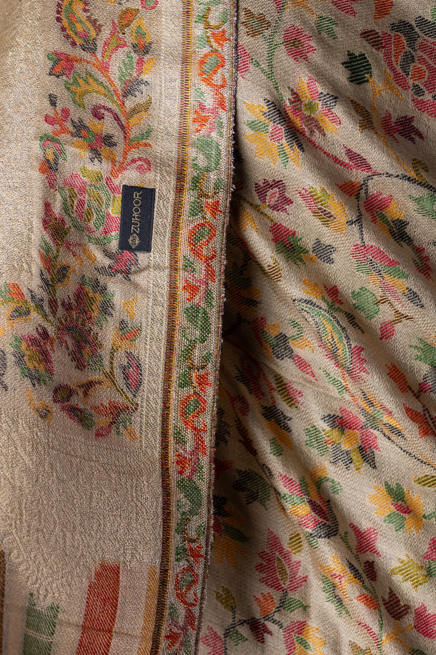 Zuhoor Kashmiri Zari Couple Stole Set (White & Beige)