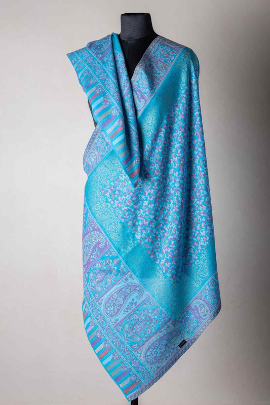 Zuhoor Kashmiri Zari Couple Stole Set (Mustard & Sky Blue)