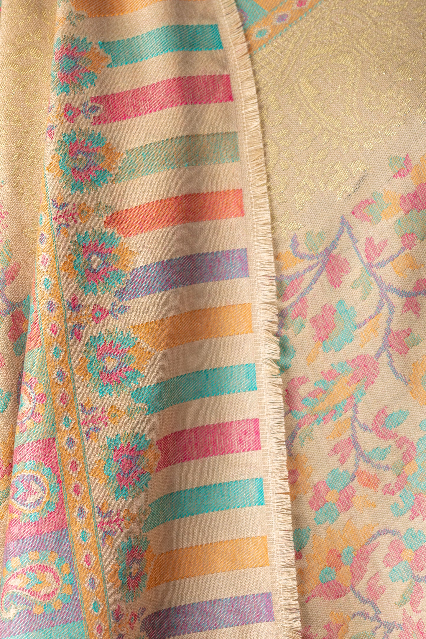 Zuhoor Kashmiri Zari Couple Shawl Set (White & Beige)