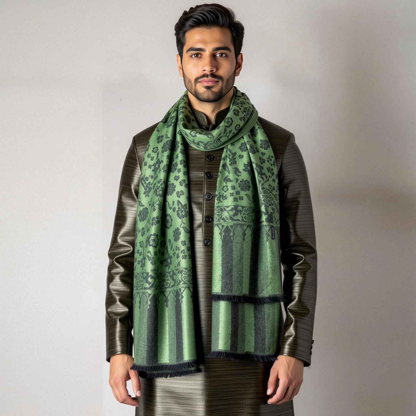 Zuhoor Royal Couple Reversible Stole Set (Mustard & Green)