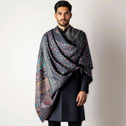 Zuhoor Black Elegance Kani Zari Kashmiri Shawl