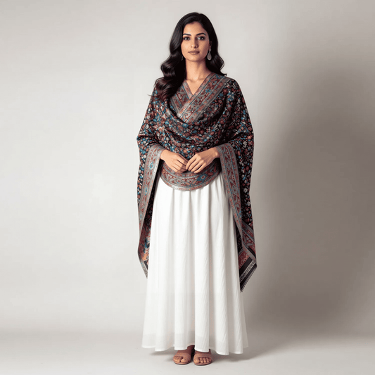 Zuhoor Classic Zari Kashmiri Stole Black