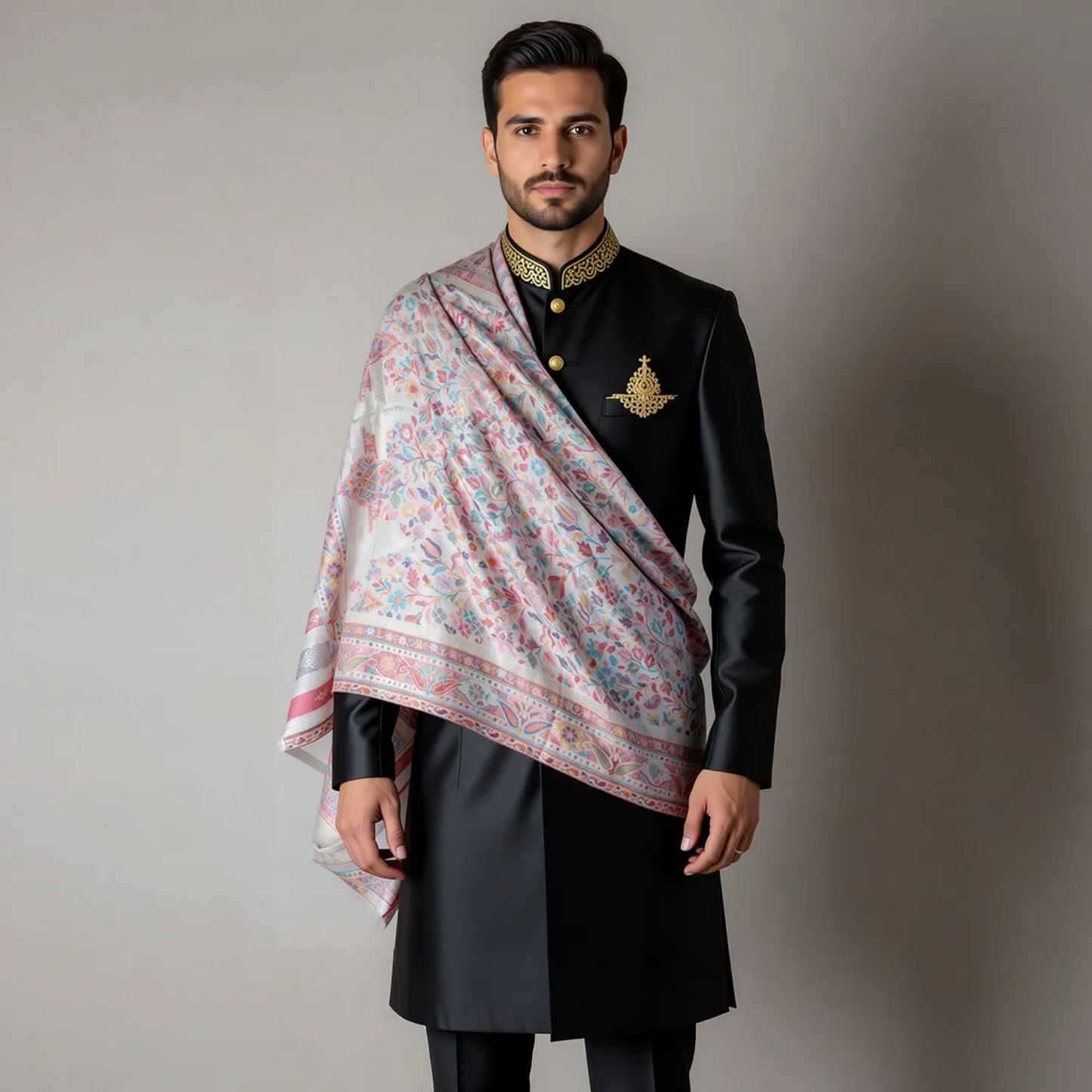 Zuhoor Classic Zari Kashmiri Stole White