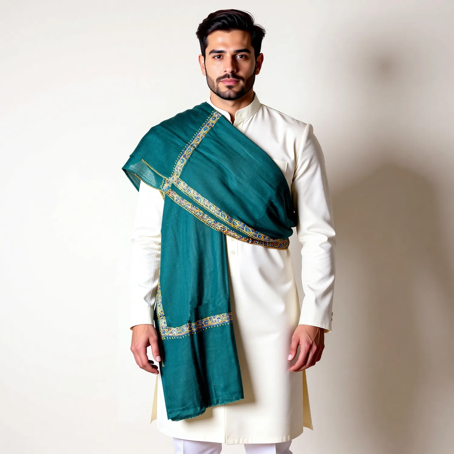 Zuhoor 100% Pure Pashmina Bottle Green Sozni Shawl