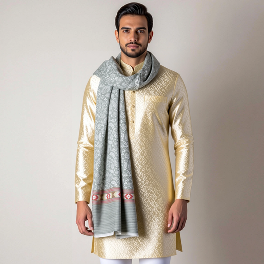 Zuhoor Royal Couple Kashmiri Reversible Stole Set (Purple & Green)