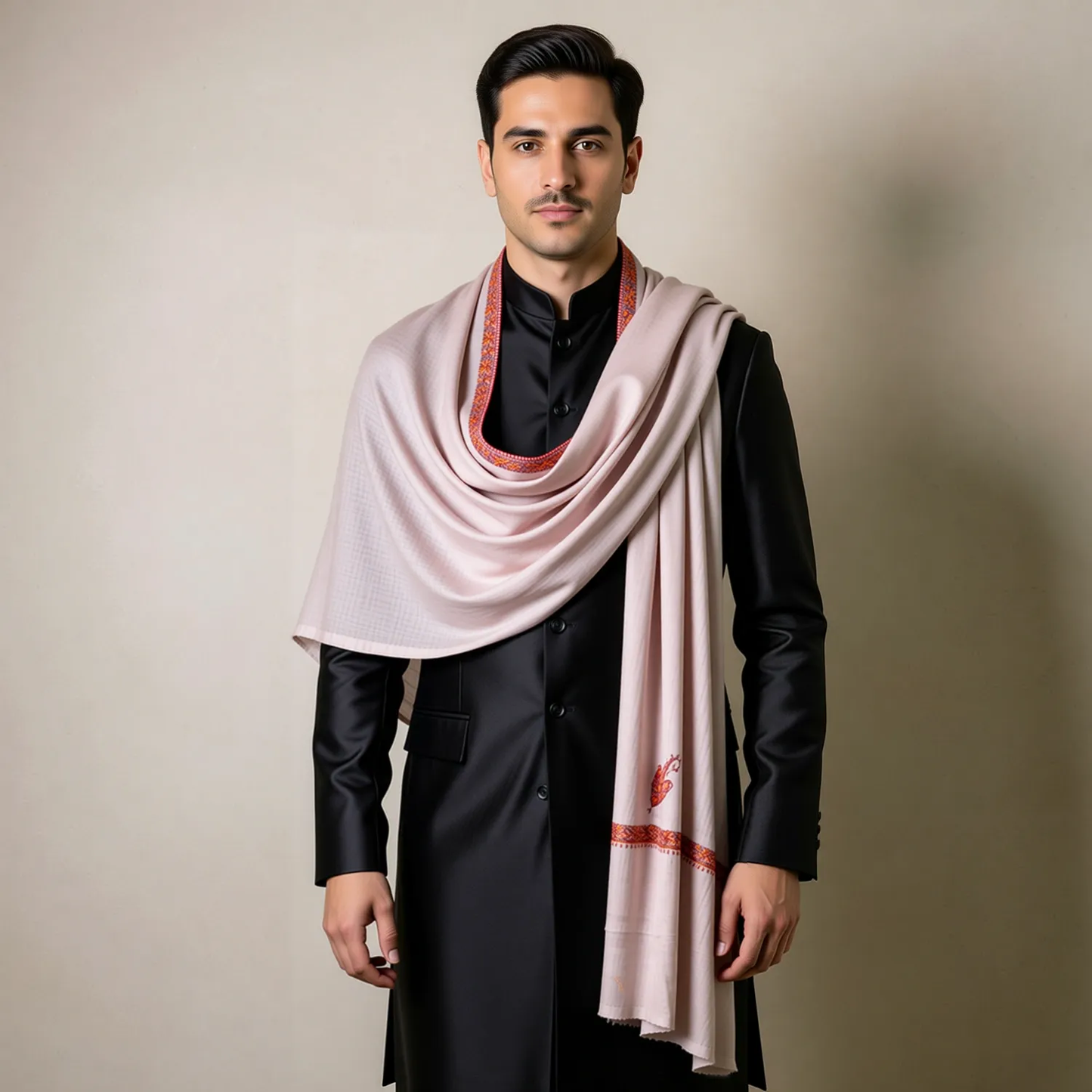 Zuhoor 100% Pure Pashmina Onion Pink Sozni Shawl