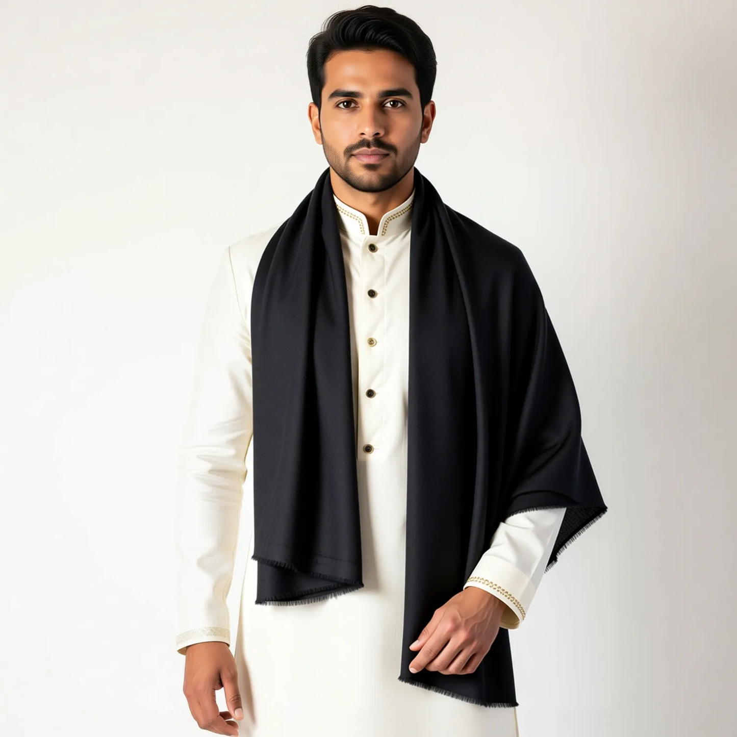 Zuhoor Solid Black Pure Pashmina Shawl