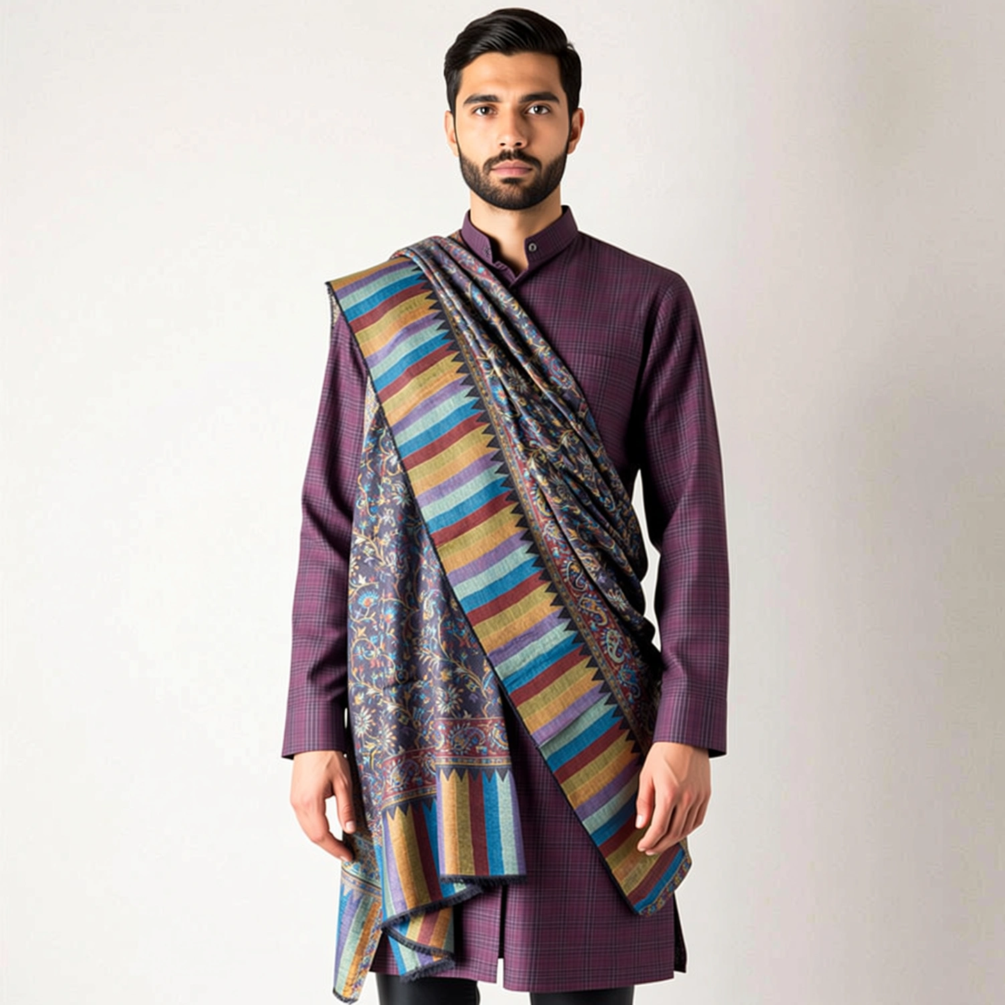 Zuhoor Kashmiri 2-Way Couple Shawl Set (Mustard & Black)