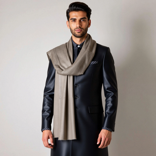 Zuhoor Solid Taupe Shawl 100% Pure Pashmina