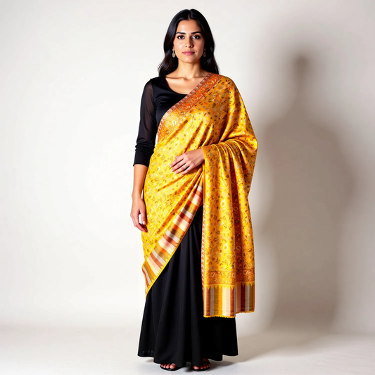 Zuhoor Kashmiri 2-Way Couple Shawl Set (Mustard & Black)