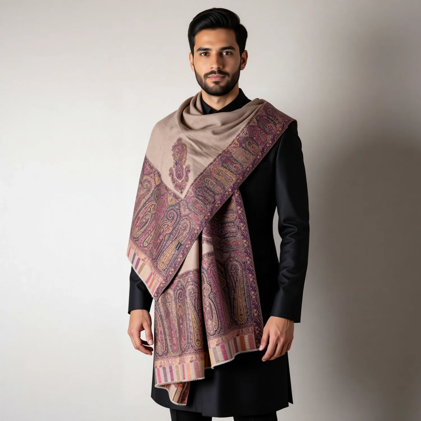 Zuhoor Beige Kani Jamawar Kashmiri Shawl