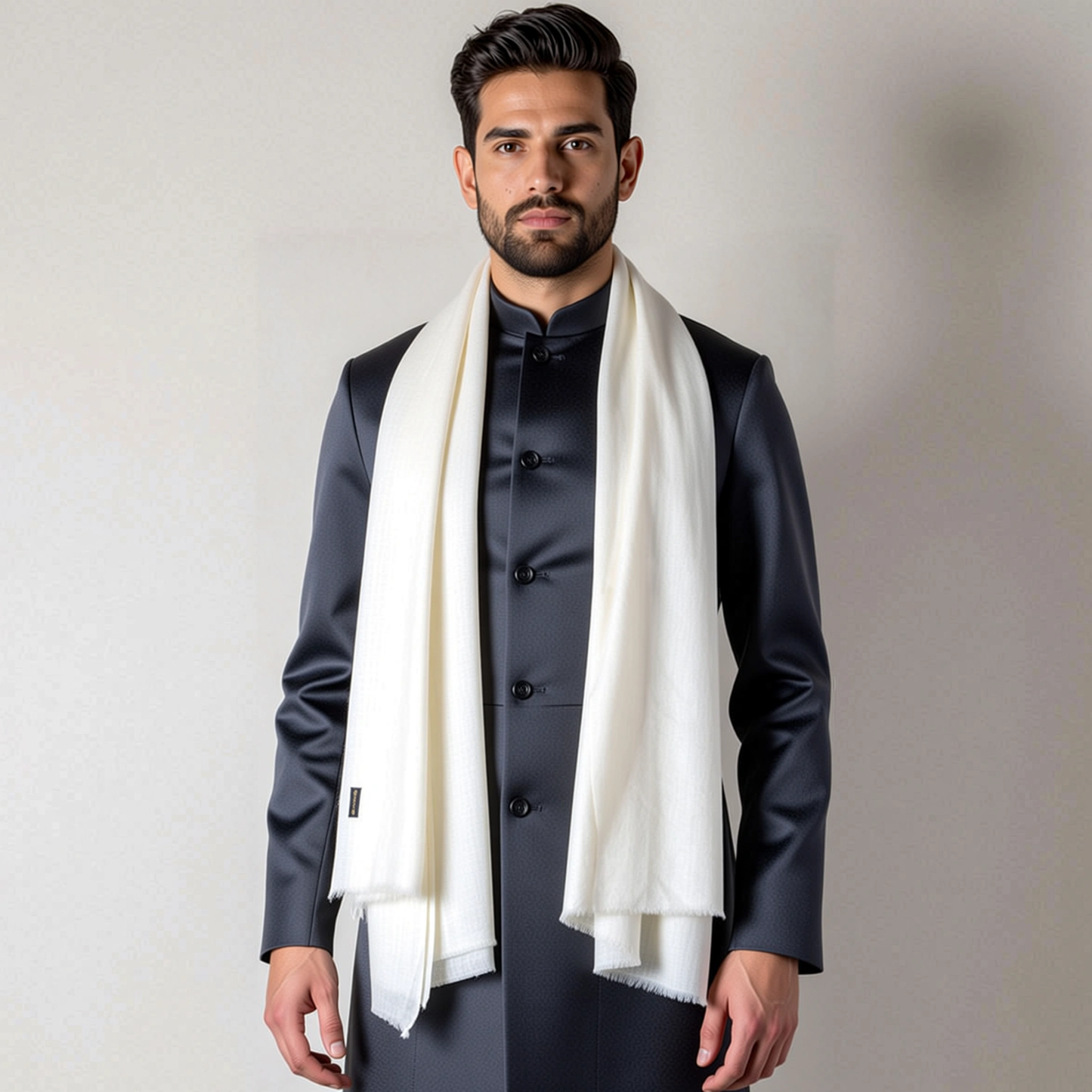 Zuhoor Solid Off-White 100% Pure Pashmina Shawl
