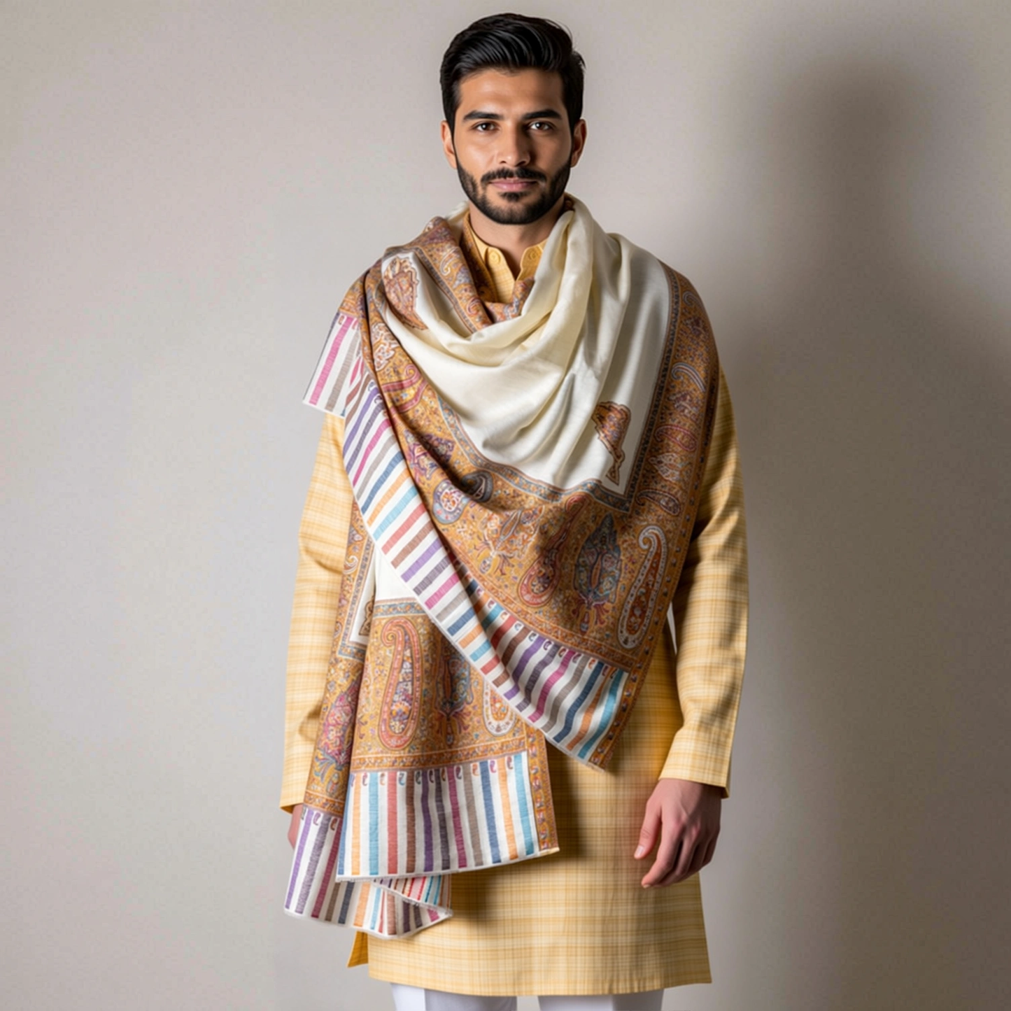 Zuhoor Ivory Kashmiri Kani Jamawar Shawl
