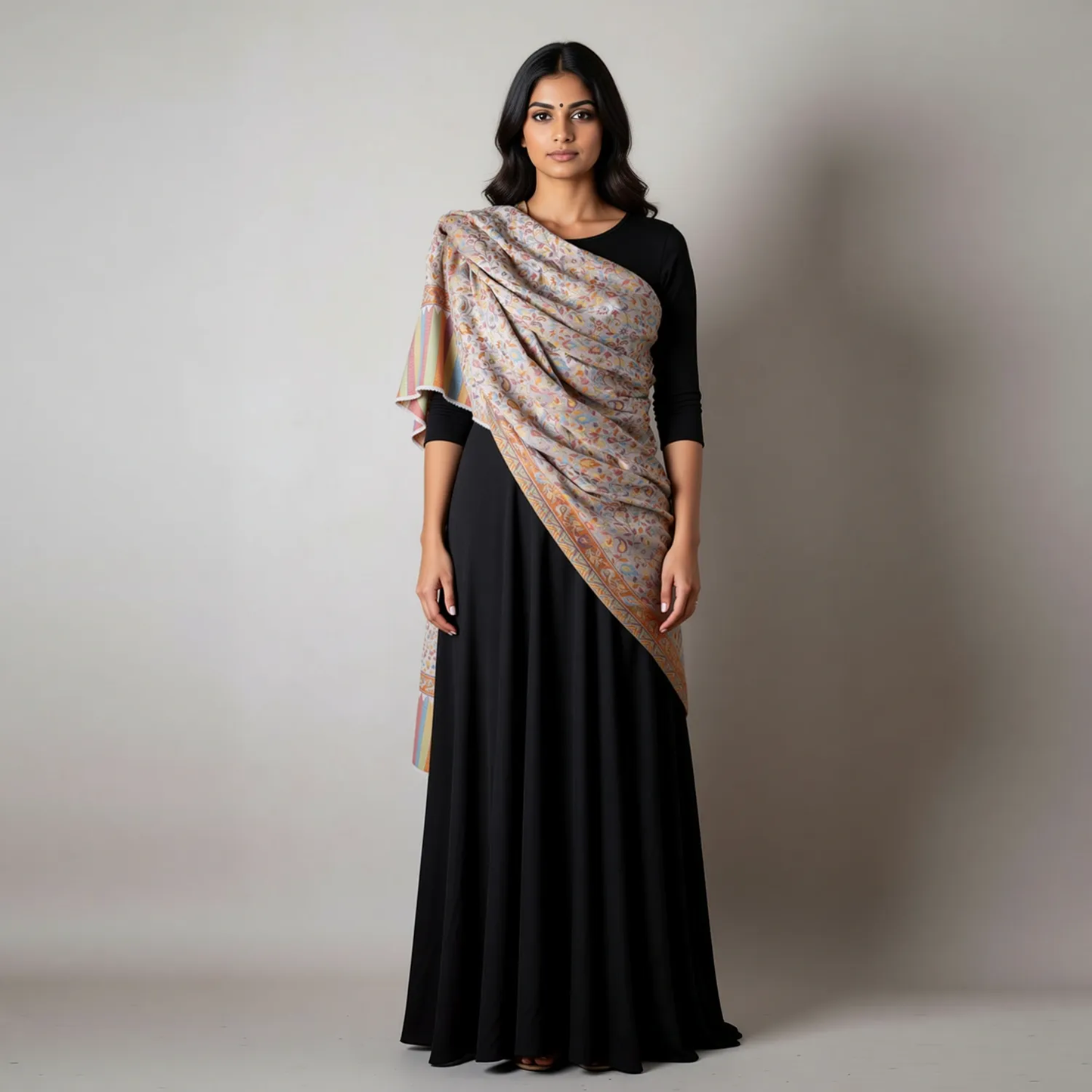Zuhoor Kashmiri His & Her Shawl Set (Off-White & Mustard)