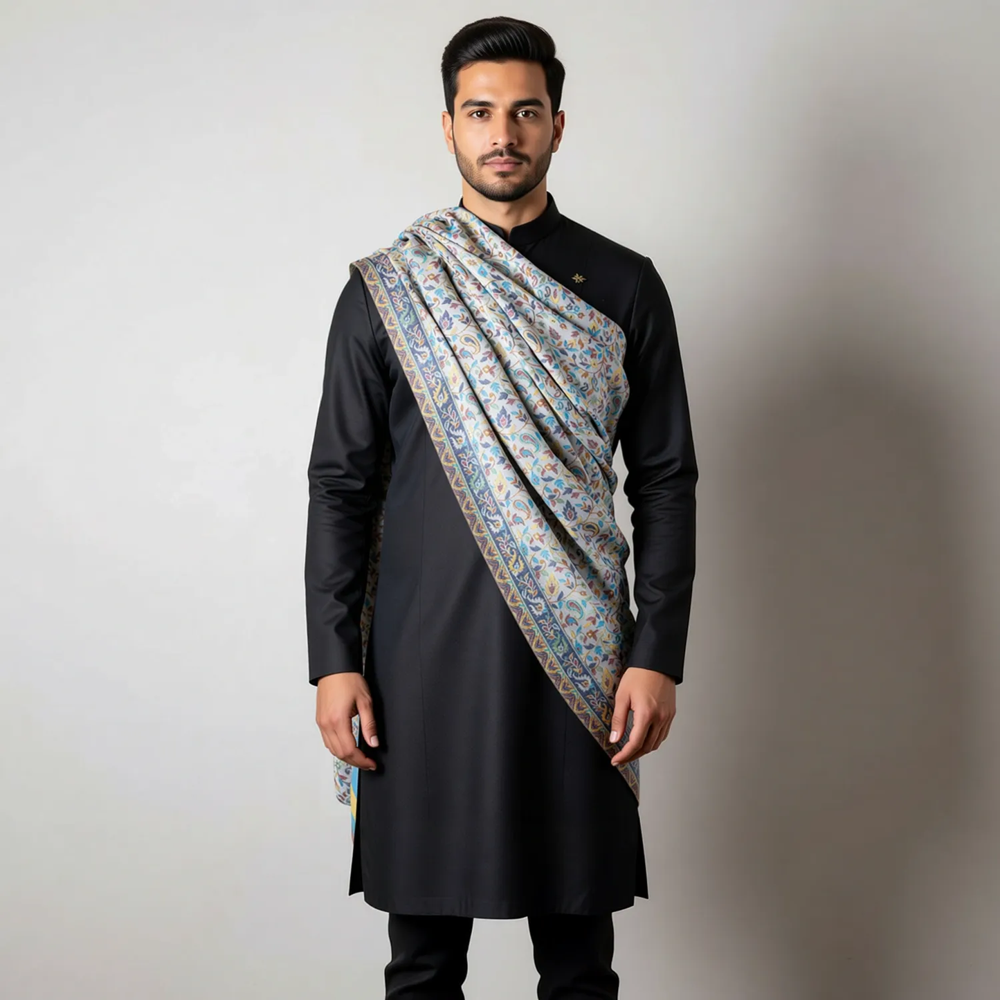 Zuhoor Floral Éclat 2-Way Kashmiri Viscose Shawl