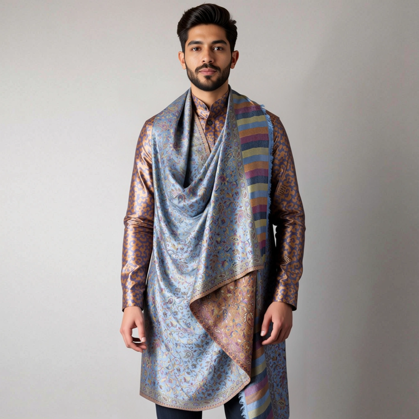 Zuhoor Neel Royale 2-Way Kashmiri Wool Shawl
