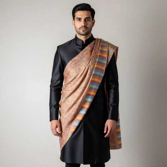 Zuhoor Caramel Luxe 2-Way Kashmiri Viscose Shawl