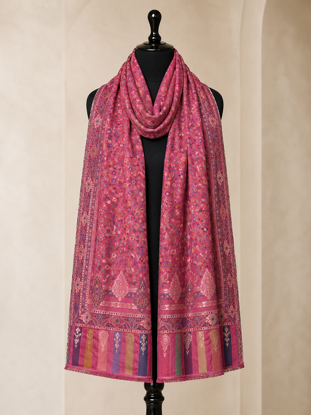 Zuhoor Classic Zari Kashmiri Stole Pink