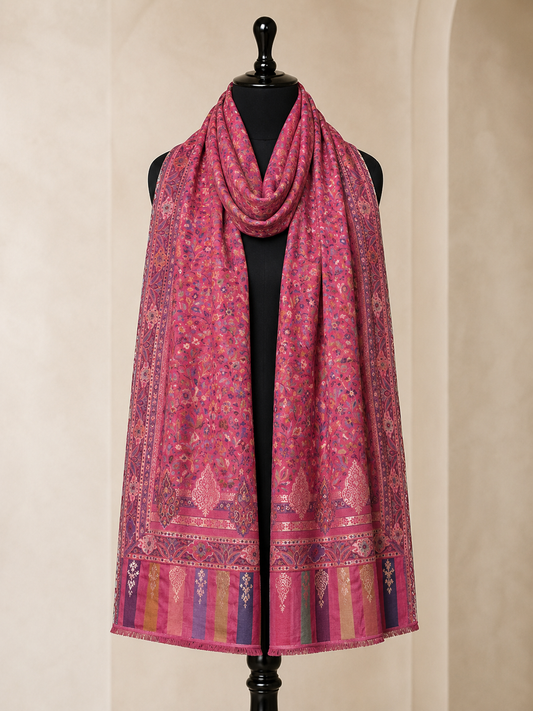 Zuhoor Classic Zari Kashmiri Stole Pink