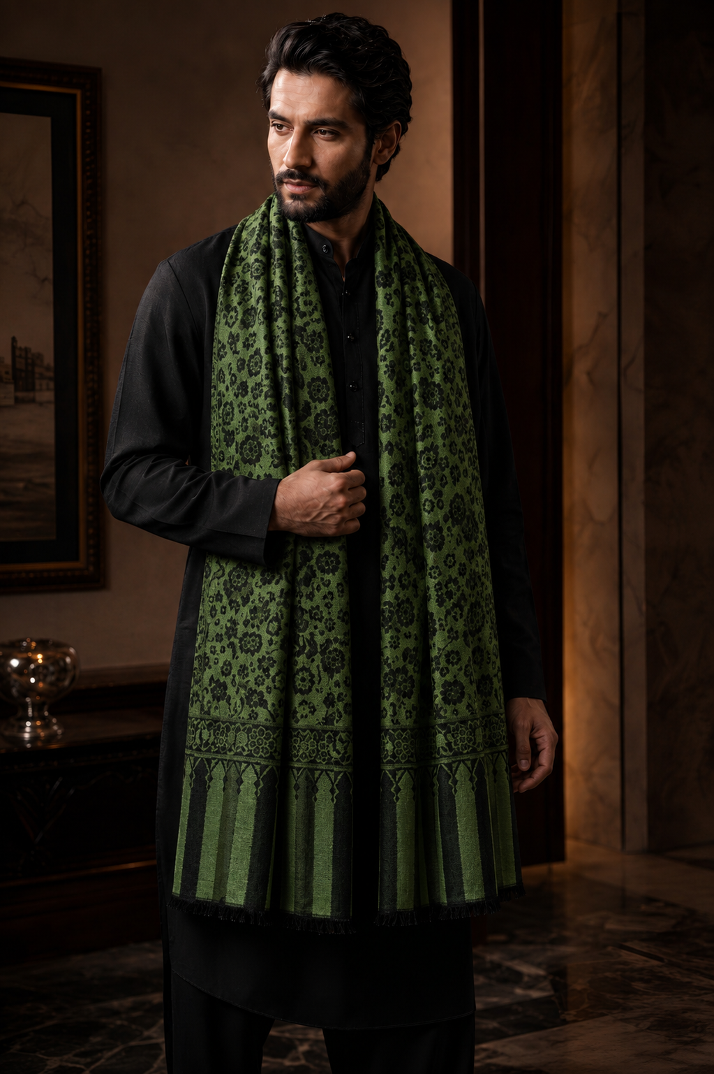 Zuhoor Royal Couple Reversible Stole Set (Mustard & Green)