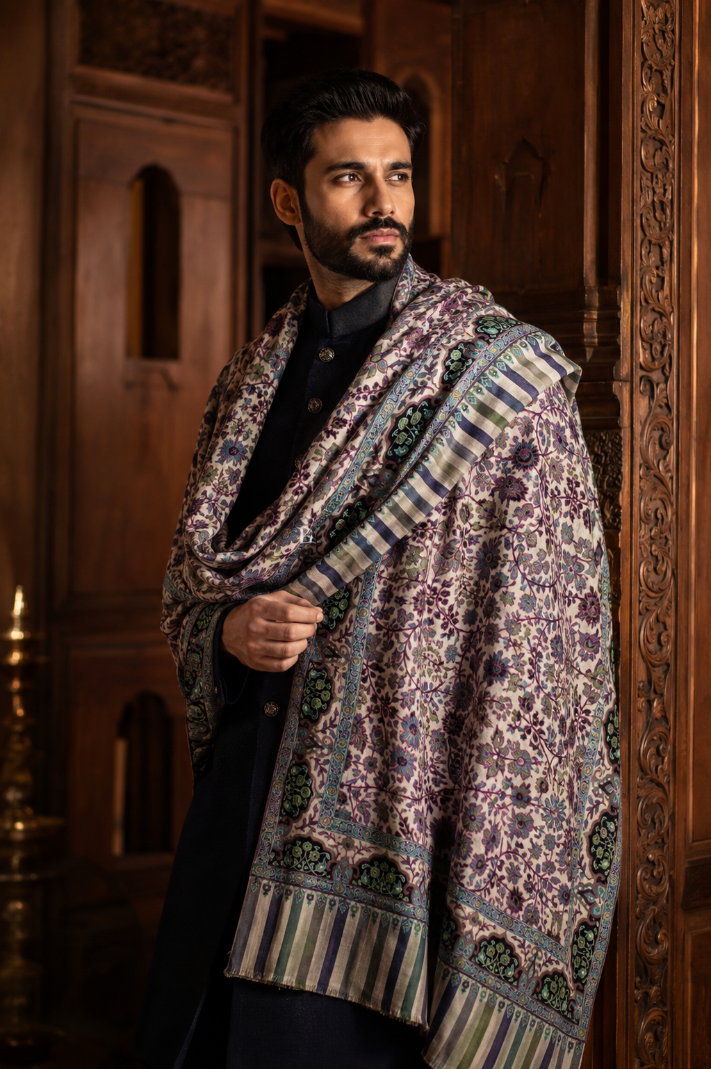 Zuhoor Kalamkari 100% Pure Pashmina Hand Painted Shawl