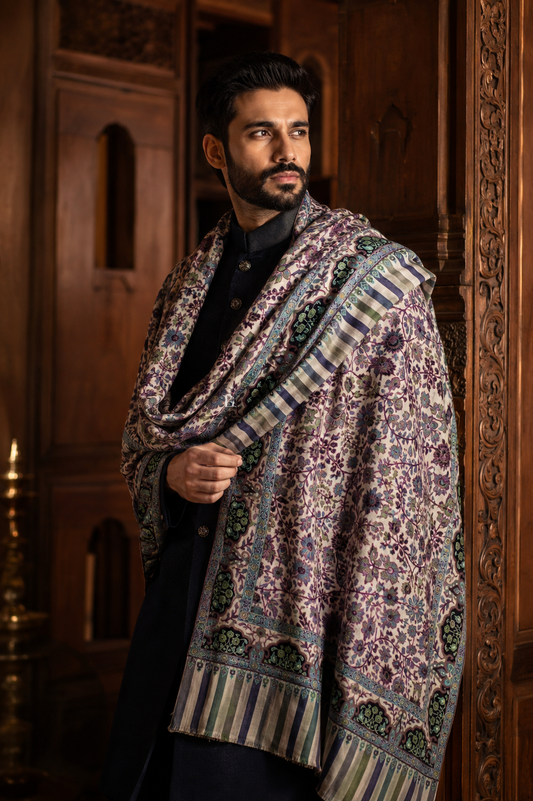 Zuhoor Kalamkari 100% Pure Pashmina Hand Painted Shawl
