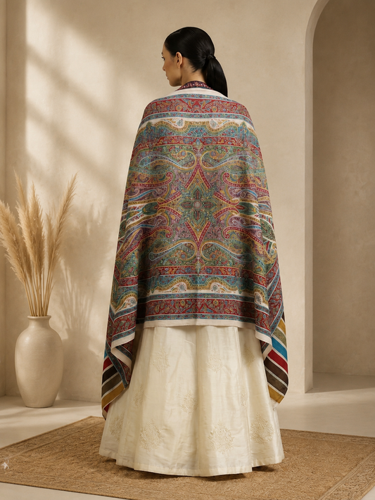Zuhoor Kalamkari Sozni 100% Pure Pashmina Shawl