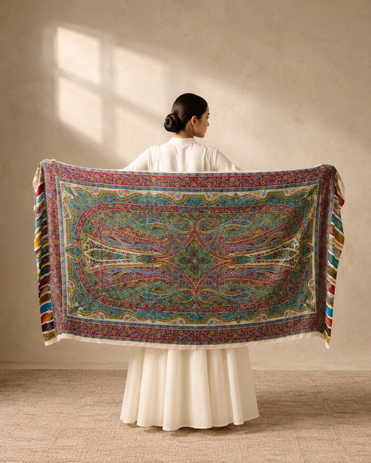 Zuhoor Kalamkari Sozni 100% Pure Pashmina Shawl