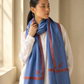 Zuhoor 100% Pure Pashmina Sky Blue Red Sozni Shawl
