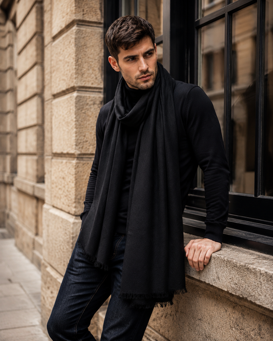 Zuhoor Solid Black Pure Pashmina Shawl