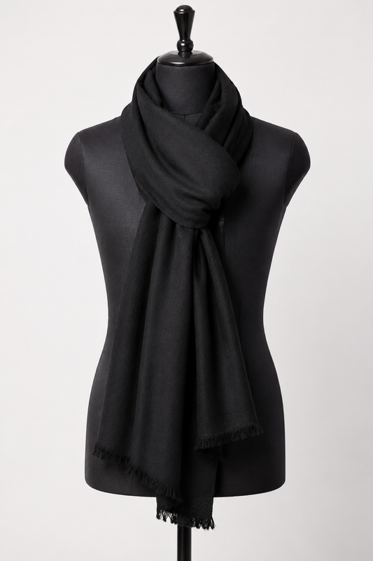 Zuhoor Solid Black Pure Pashmina Shawl