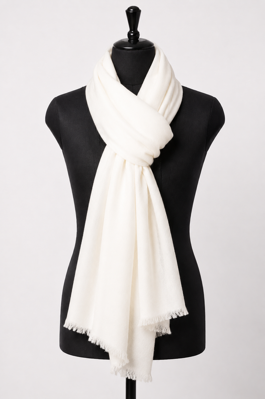 Zuhoor Solid Off-White 100% Pure Pashmina Shawl