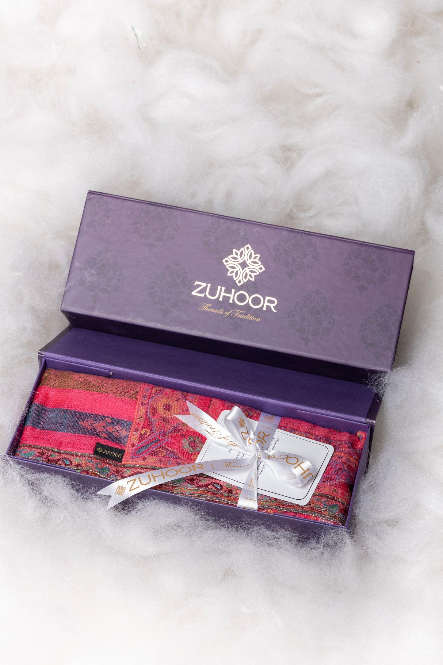 Zuhoor Classic Zari Kashmiri Stole Pink