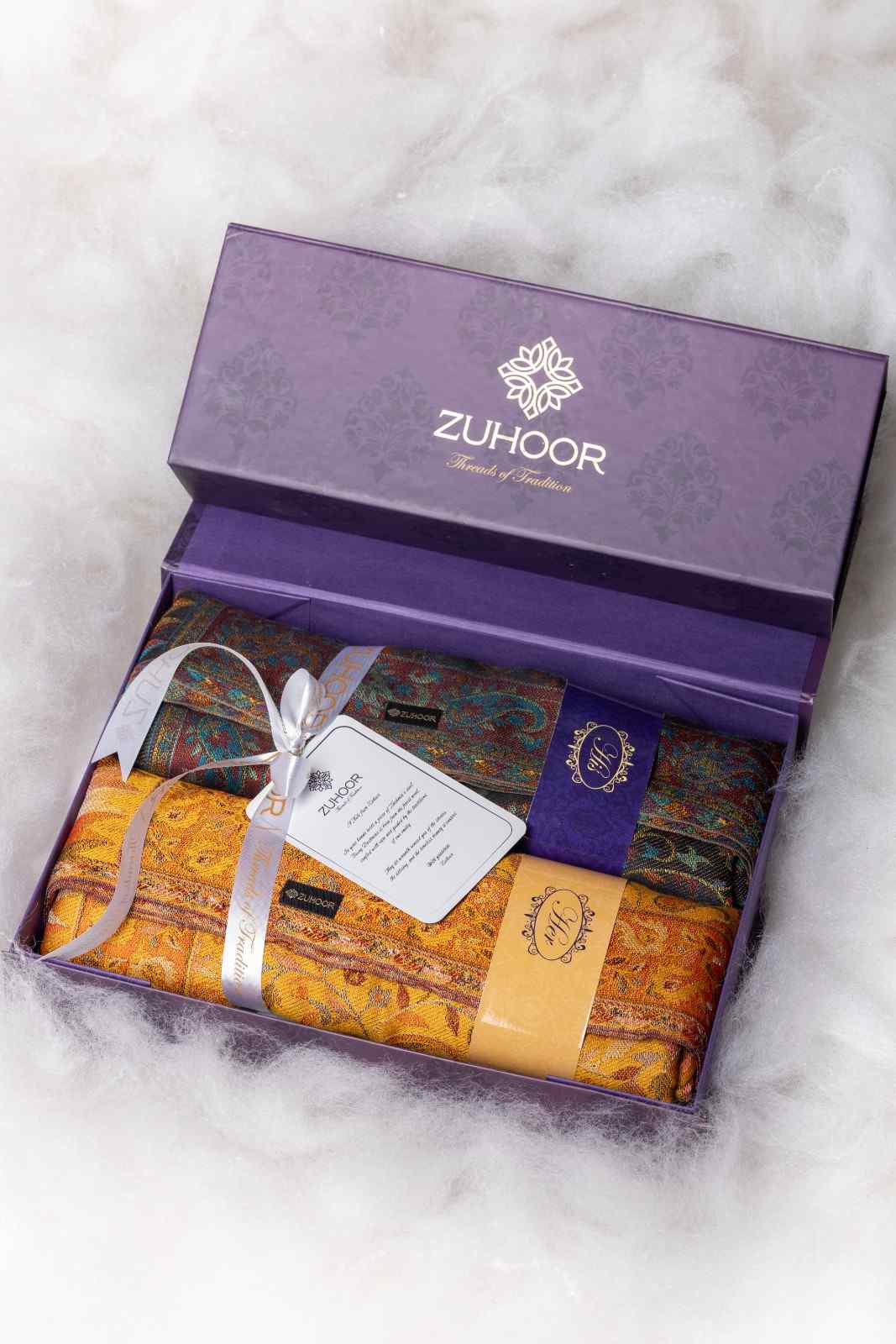 Zuhoor Kashmiri 2-Way Couple Shawl Set (Mustard & Black)