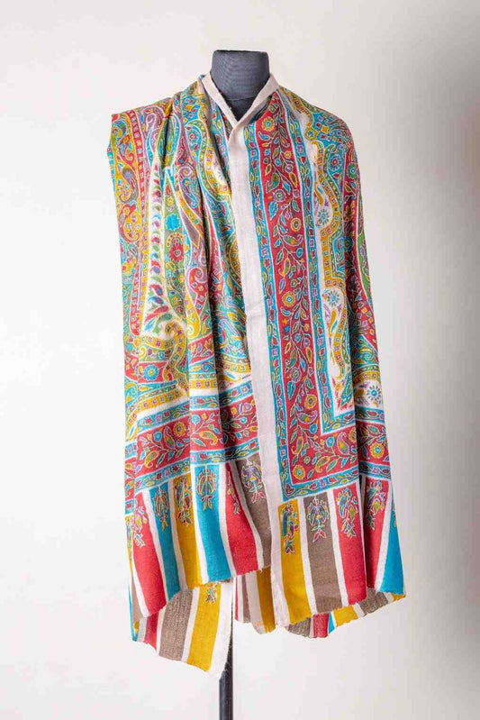 Zuhoor Kalamkari Sozni 100% Pure Pashmina Shawl