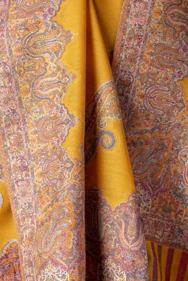 Zuhoor Mustard Yellow Kashmiri Kani Jamawar Shawl