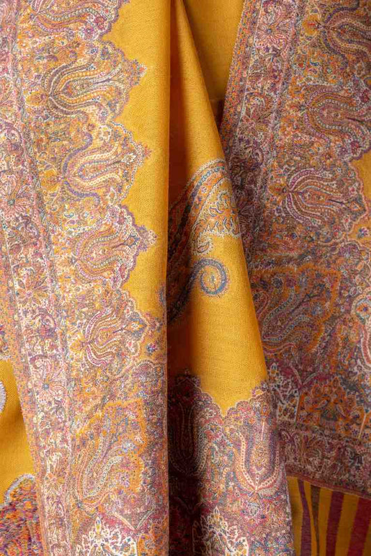 Zuhoor Mustard Yellow Kashmiri Kani Jamawar Shawl