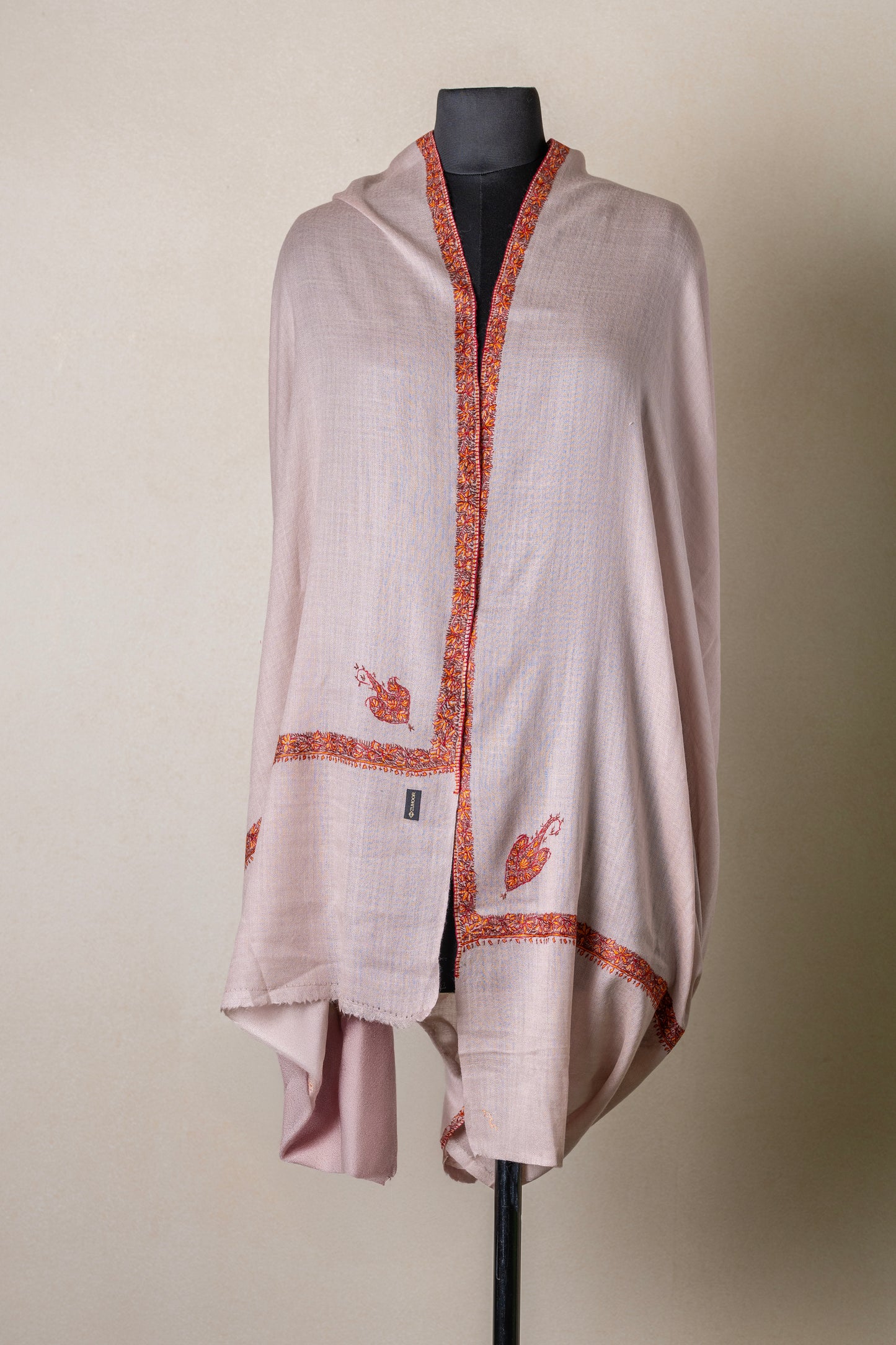 Zuhoor 100% Pure Pashmina Onion Pink Sozni Shawl