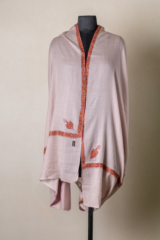 Zuhoor 100% Pure Pashmina Onion Pink Sozni Shawl